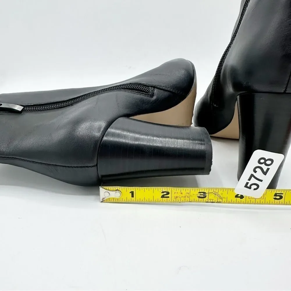 Neiman Marcus Niana‎ Almond Toe Bootie Black Leather Oval Sculptural Heel Sz 5.5